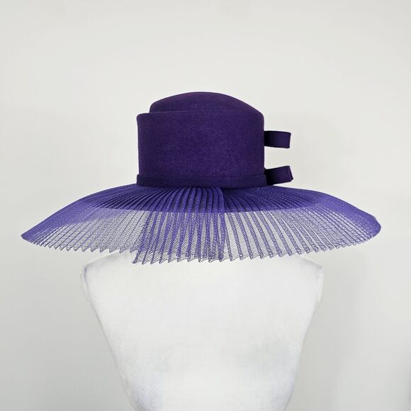 Brenda Waites Bolling Small Purple Wool Felt Hat Tulle Brim main image 5